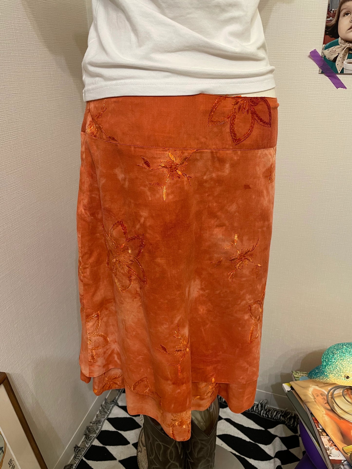 Orange Dyed Leaf Skirt