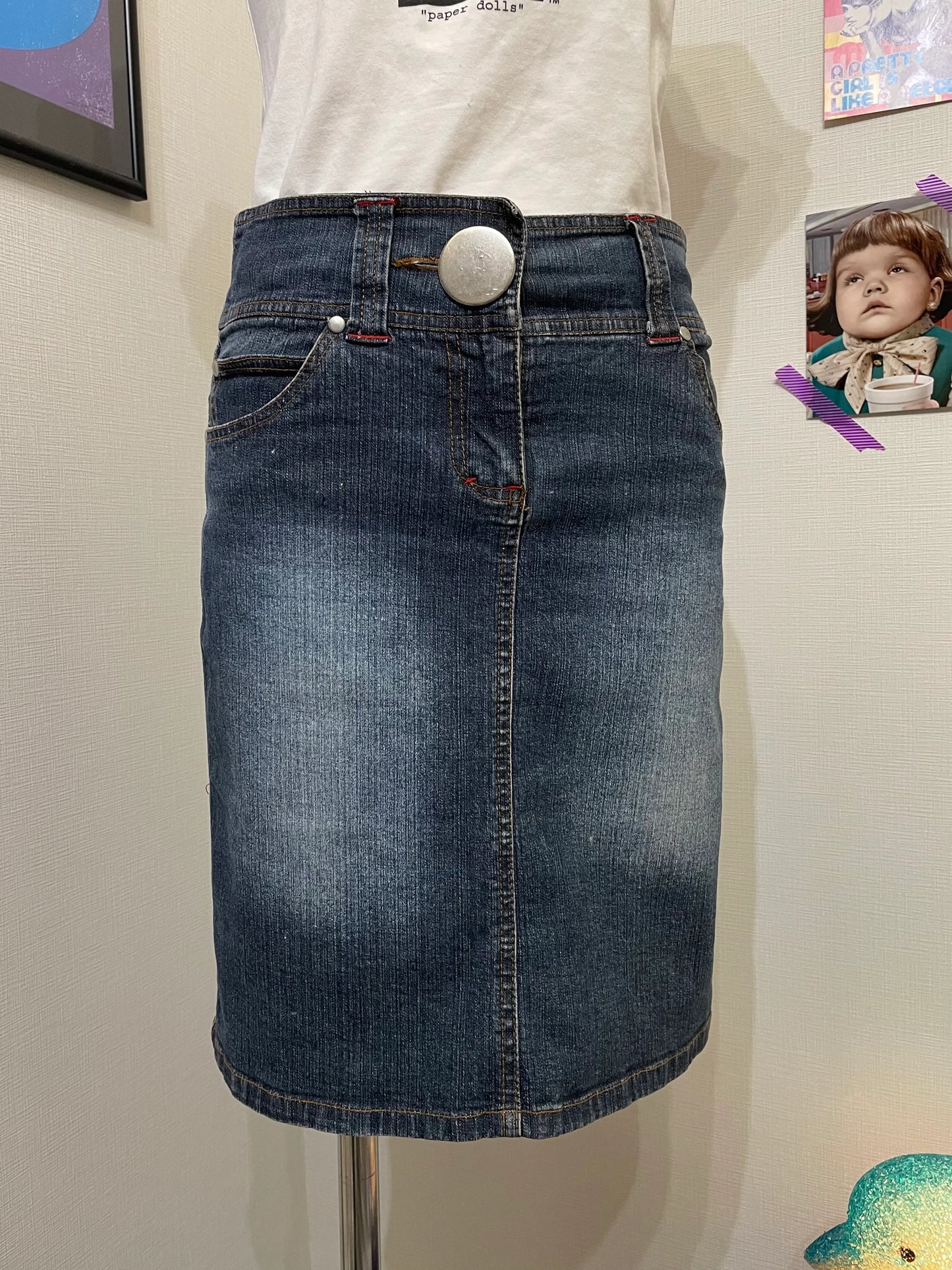 Button × Stitch Denim Skirt