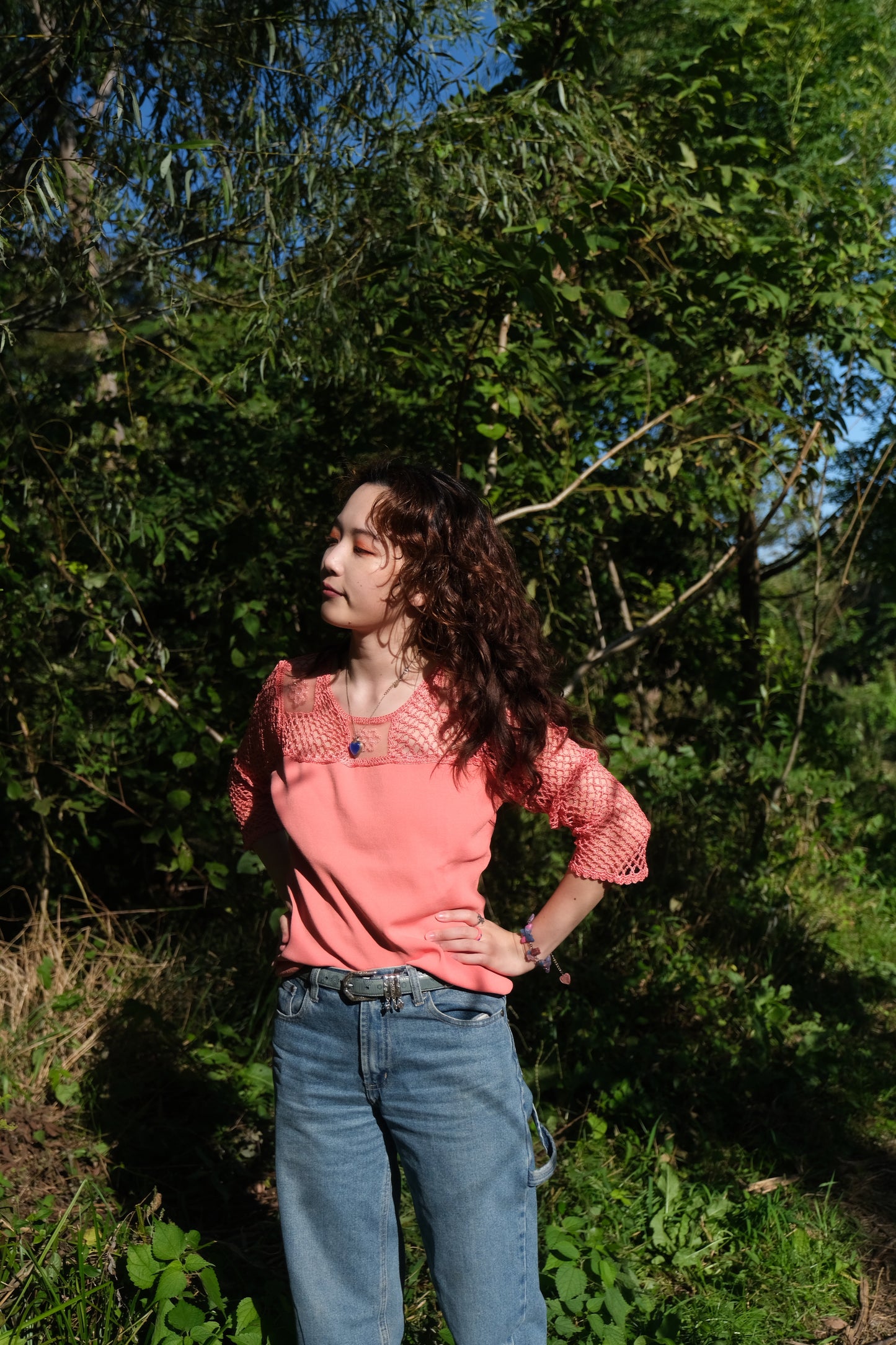 Salmon Pink Crochet Top