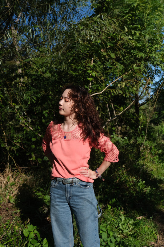 Salmon Pink Crochet Top