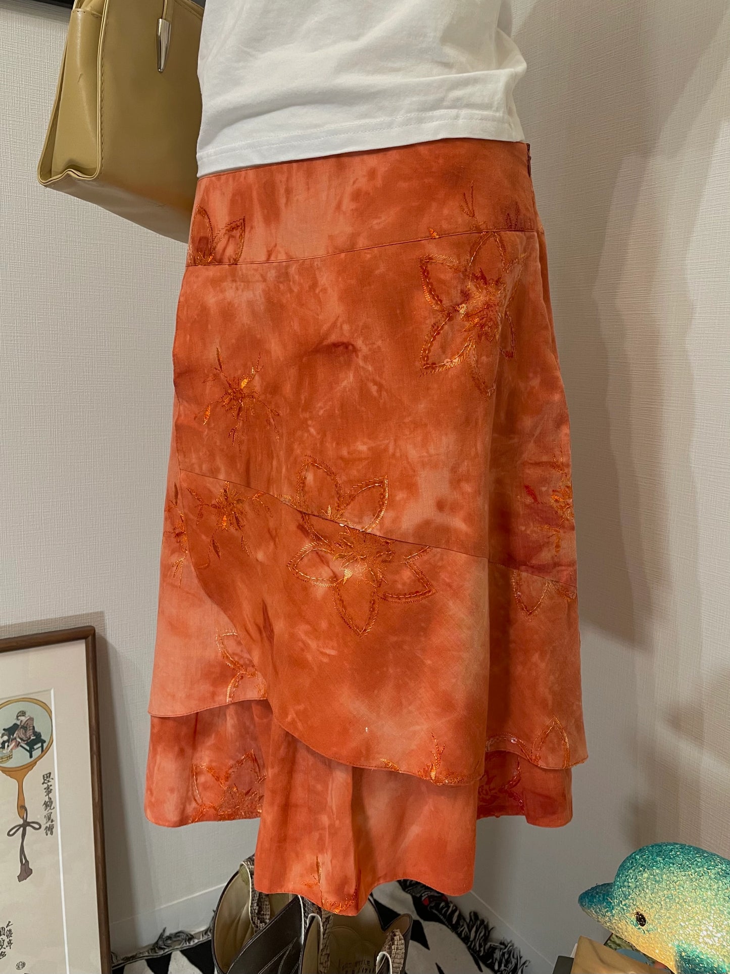 Orange Dyed Leaf Skirt