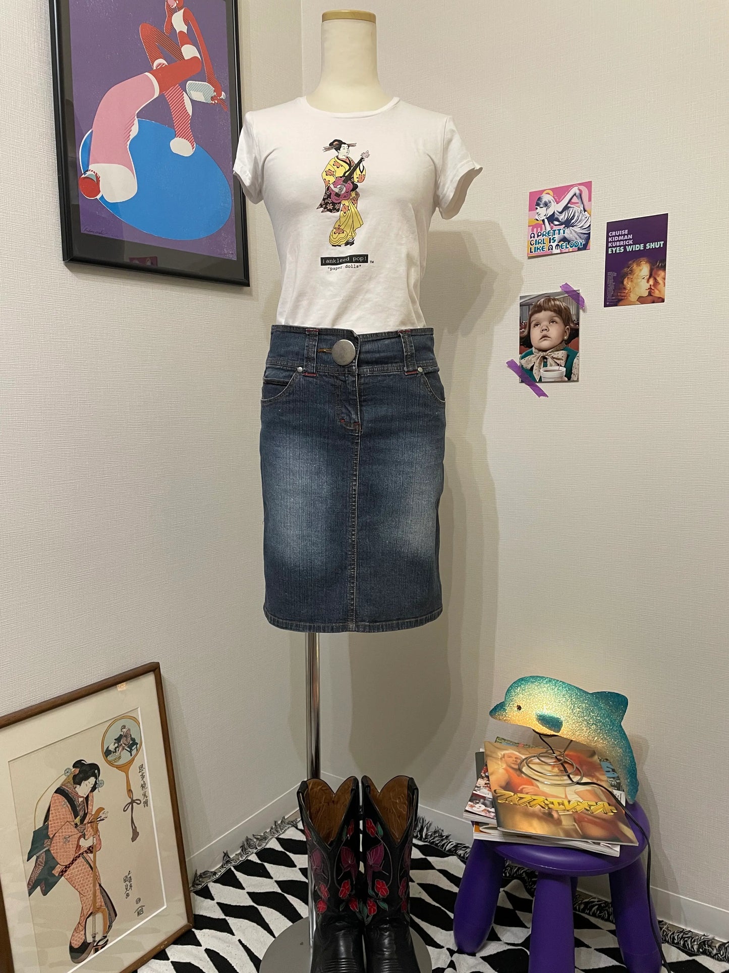 Button × Stitch Denim Skirt