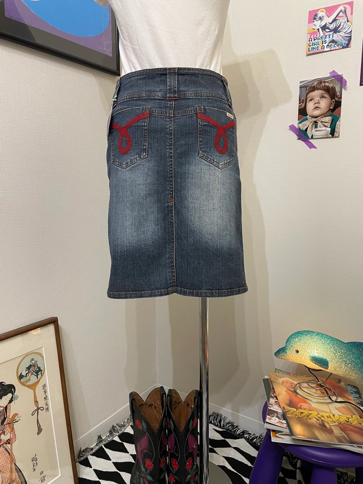 Button × Stitch Denim Skirt